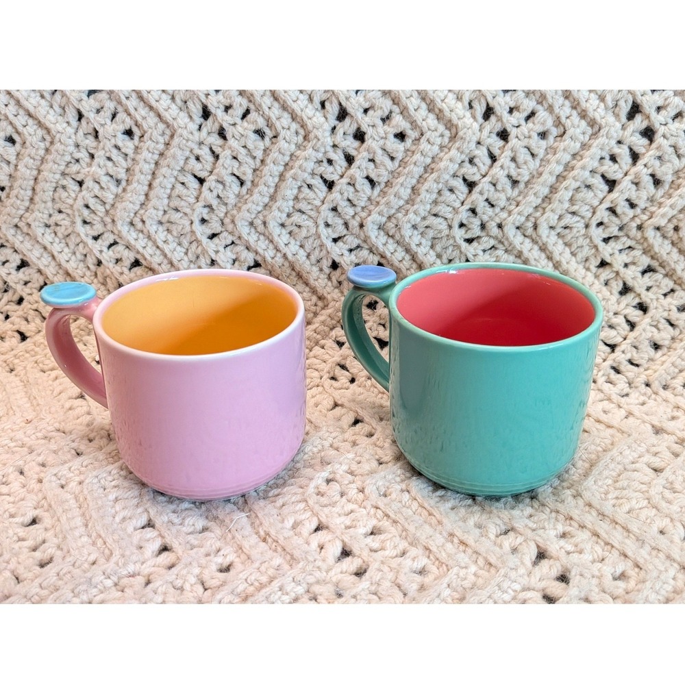 Vintage Mugs Lindt Stymeist Colorways Thumbprint Set of 2 Pastel 1980s Colorful